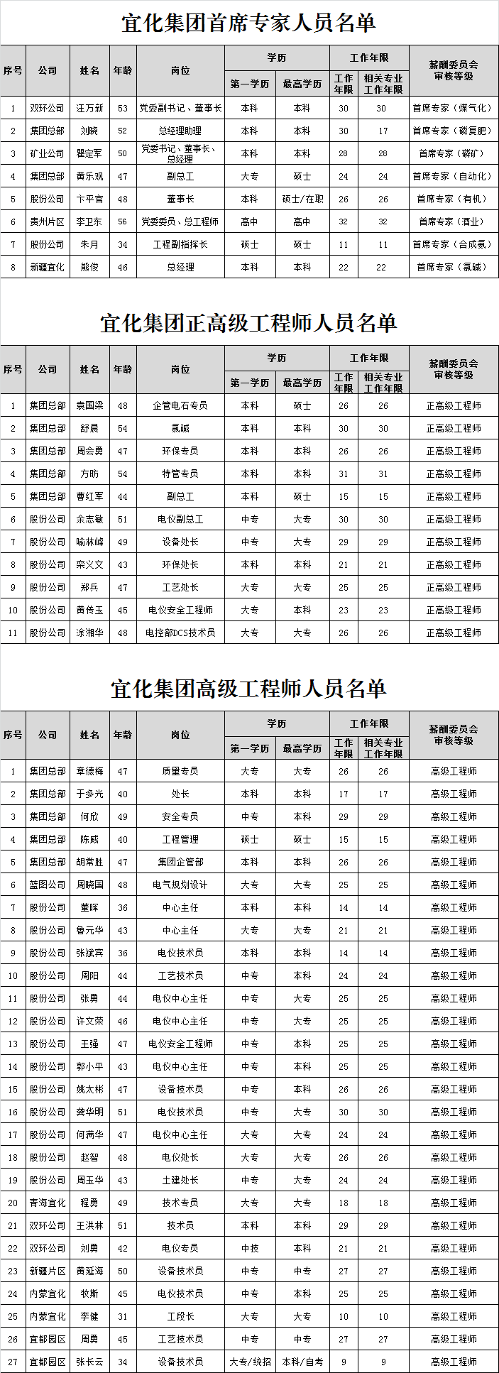 宜化集團首席專家、正高級工程師、高級工程師評審結果公示(圖1)